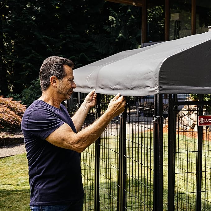 Lucky Dog Stay Series Studio Jr. Kennel – Premium Design, Waterproof and UPF 50+ Canopy Cover, All-Steel Frame, 4'W x 4'L x 4'4"H, Steel Grey