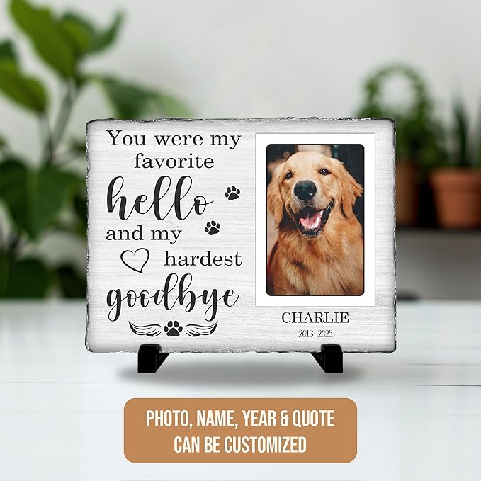 Dog Remembrance Gift Personalized Memorial Stone for Loss of Cat | Best Condolence Gifts for Loss of Pet Cemetery Sign with Photo | Pet Memorial Plaques for Outdoors in Memory Dog Memorials