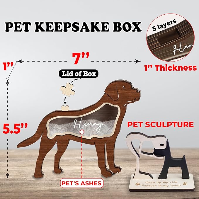 Labrador Dog Hair Keepsake Box Wooden Pet Fur Gifts for Dog Cat Unique Dog Shape Standable Tabletop Decor Pet Dog Memorial Idea Gift for Pet Lover Family Friends Storing Hair Teeth Ashes PSD6-19M
