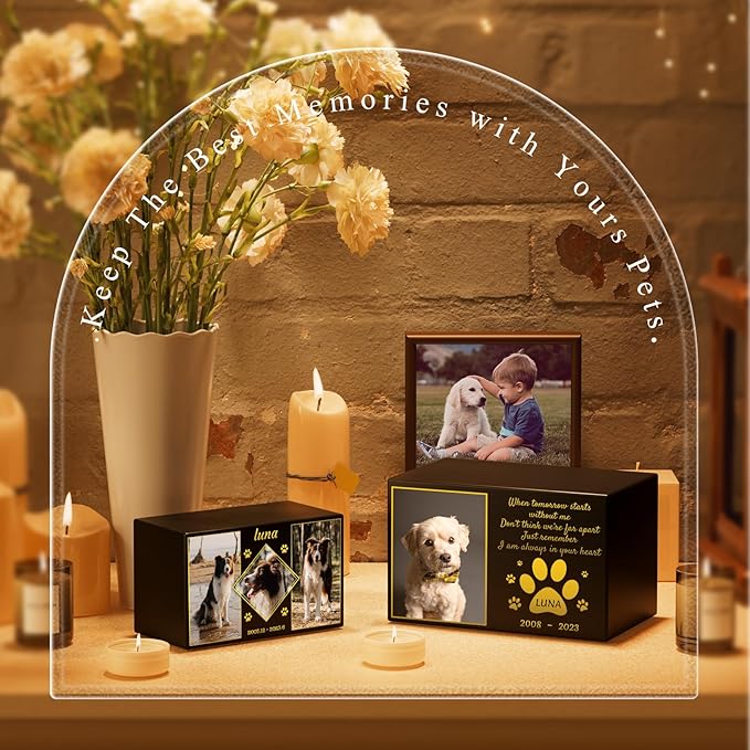 Bemaystar Custom Pet Urns for Dogs Ashes - Large Personalized Pet Memorial Box with Photo, Pet Cremation Urn Box, Wood Keepsake Urn for Pet Cremation, Sympathy Gift for a Pet Weight of Up to 120 lbs