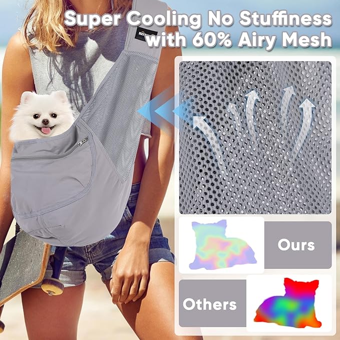 NATUYA Small Dog Sling Carrier - Lightweight & Cozy Breathable Mesh Pet Purse for Puppy Under 15 lbs - Zipper Pocket, Adjustable Strap for Hands-Free Travel Hiking Doggy Bag