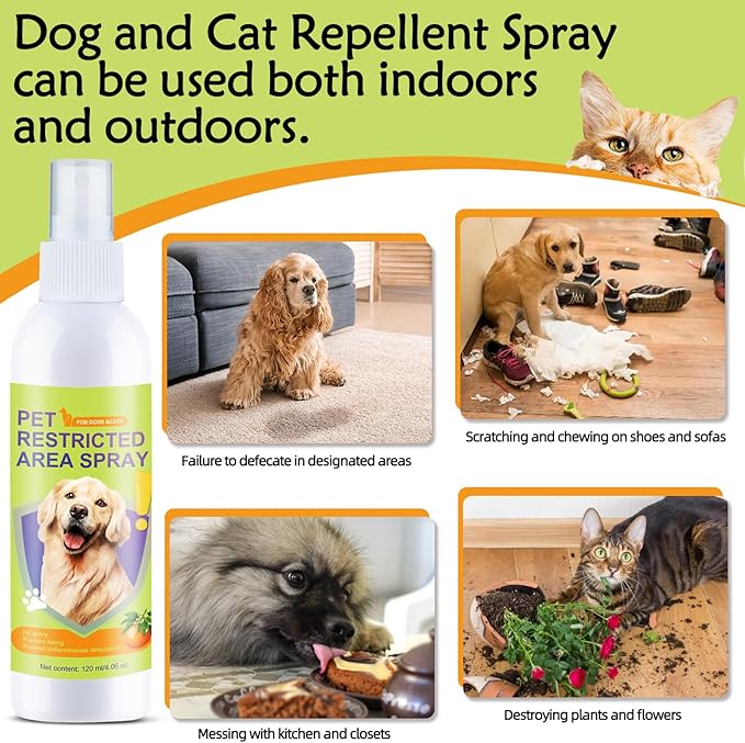 Dog Deterrent Spray and Urine Odor Eliminator Spray, Effective Spray for Furniture and Cat Litter Box Deodorizer, Training Spray for Poop, Pet Room Deodorizing Spray for Smell on Carpet