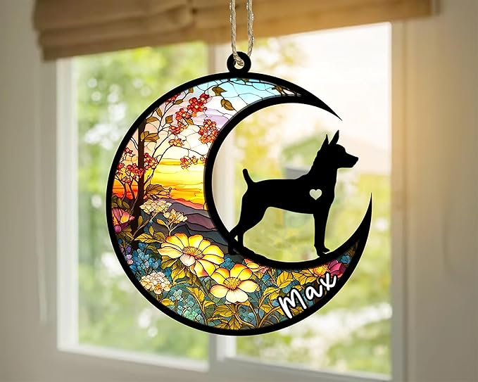 Personalized Dog Memorial, Custom Name Rat Terrier Dog Christmas Ornament with Name, Custom Breeds, Pet Loss Light Catcher, Gifts for Lovers Loss of Pet Sympathy on Mothers Day Christmas
