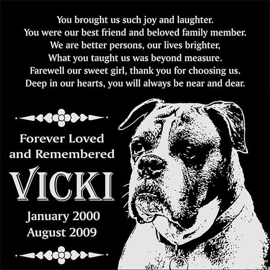 Personalized Boxer Dog Pet Memorial 12"x12" Engraved Black Granite Grave Marker Head Stone Plaque VIC1