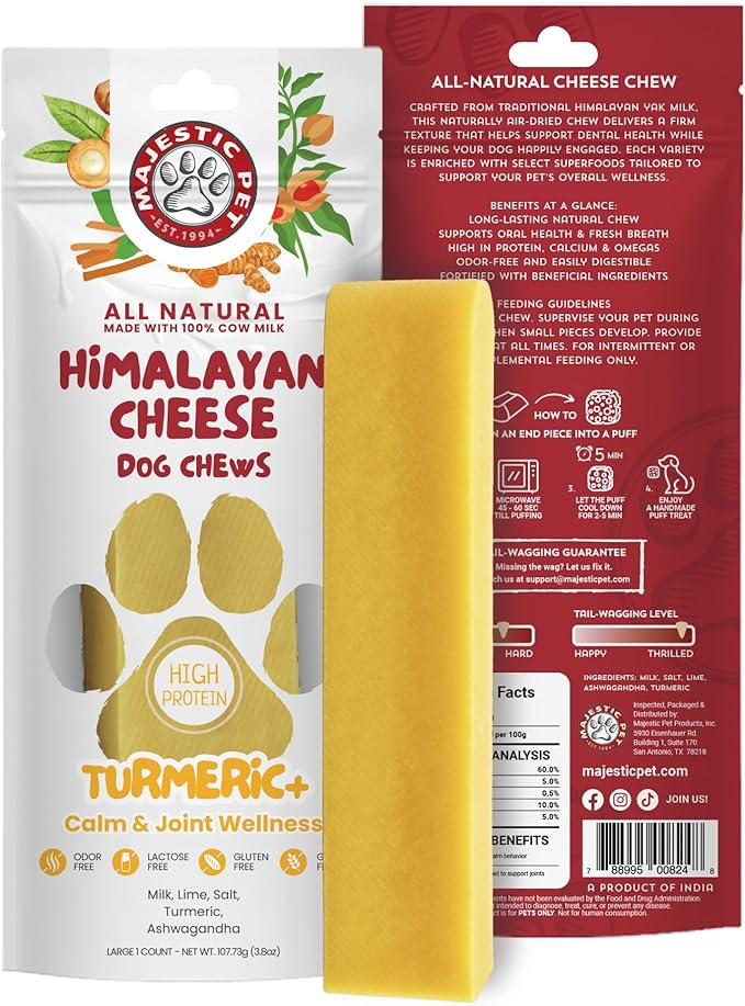 Majestic Pet Himalayan All-Natural Cheese Dog Chews - Long Lasting Dental Chew for Dogs - Healthy Pet Treats with Beneficial Ingredients (Calm & Joint Wellness, Large, 1 Pack