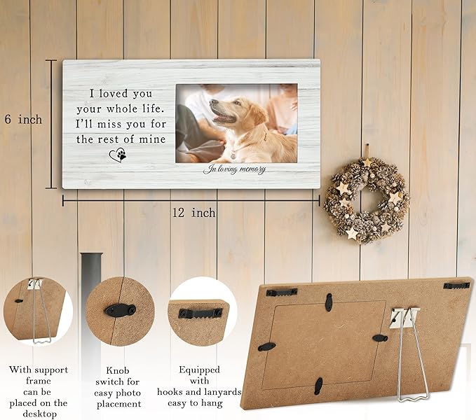 SRADMO Pet Memory Picture Frame - 12x6 inch Wooden Tabletop Photo Frame for Pet Owners, Memorial Gift for Loss of Dog or Cat