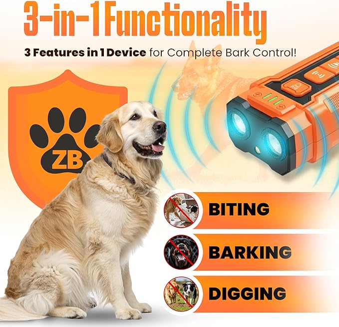 Bark Deterrent Training Device for Dogs -Multiple Training Modes,Safe Anti-Barking Trainer, Correct Behavior, Rechargeable Ultrasonic Handheld Deterrent for Small & Large Dogs by Zenbark