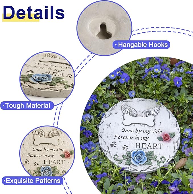 Pet Memorial Stone for Loss Dog or Cat, Dog Passing Away Sympathy Bereavement Gifts, Pet Grave Markers with Paw Prints Funerary Headstones Outdoor Garden