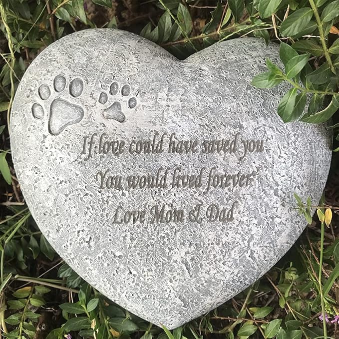 Personalized Paw Prints Pet Memorial Stones, Heart Shaped Dog Grave Marker, Custom Dog Garden Tombstone with Any Message-Pet Sympathy Gift