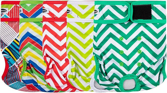 Reusable Washable Dog Diapers Female, Highly Absorbent Doggie Diapers, Size Adjustable Puppy Diapers for Dog Period Panties(5 Pack)