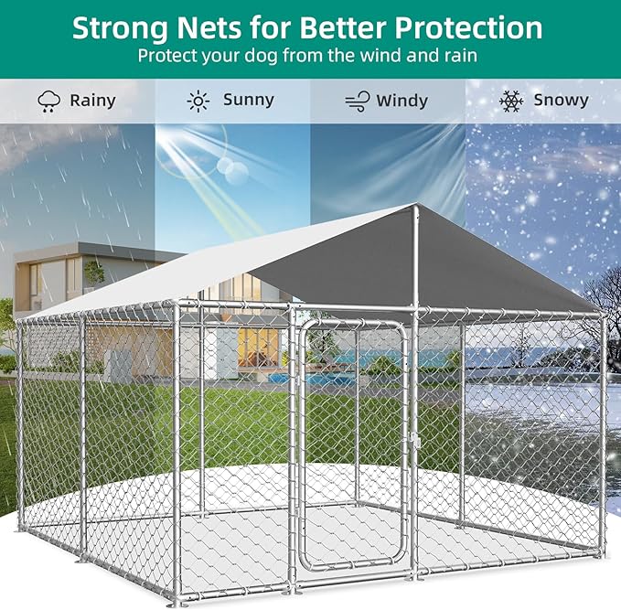 7.8x7.8 ft Outdoor Dog Kennel Outside with Waterproof UV-Resistant Cover, Heavy Duty Dog Enclosure House with Steel Fence and Secure Lock for Dogs