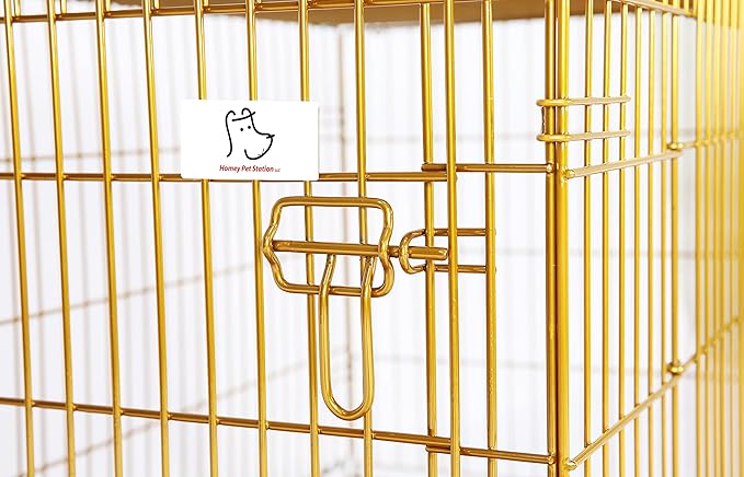 HOMEY PET 36" Gold Folding Dog Crate, Dog Cage for Medium Breed Dog Kennels with Pull Out Tray (No Floor Grid)
