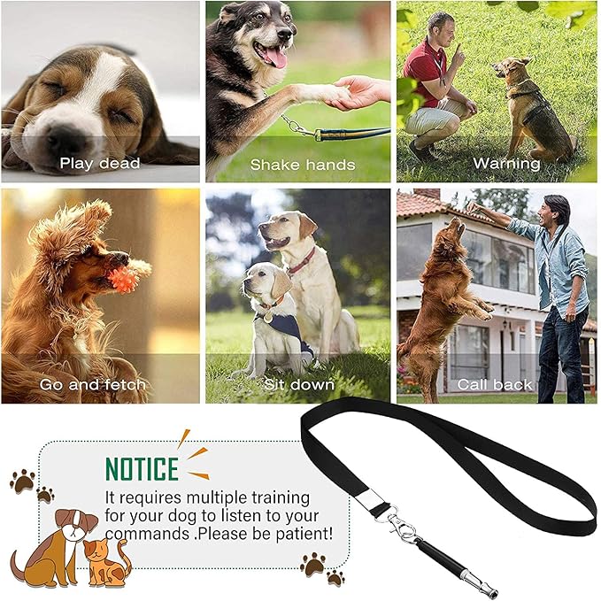 Dog Whistle, Adjustable Pitch Ultrasonic Dog Training Whistle, Stainless Steel Silent Bark Control for Dogs Recall, Stop Barking, with Premium Lanyard, for All Breeds & Sizes (Black)