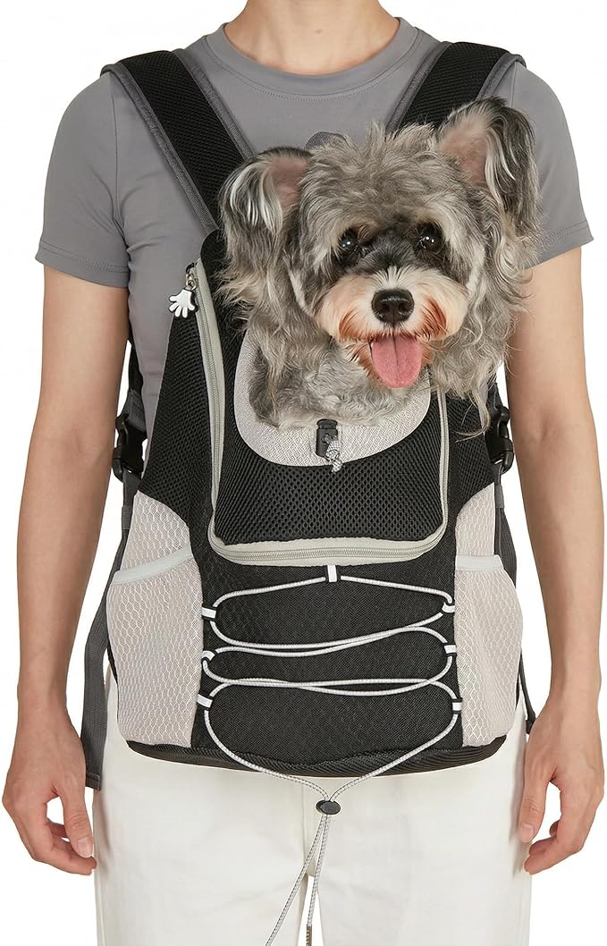 Dog Carrier Backpack for Small Dogs｜Pet Travel Shoulders Bag - Puppy Holder for Chest-Front Dog Baby Carring Ventilated for Hiking & Camping, Black Grey, M