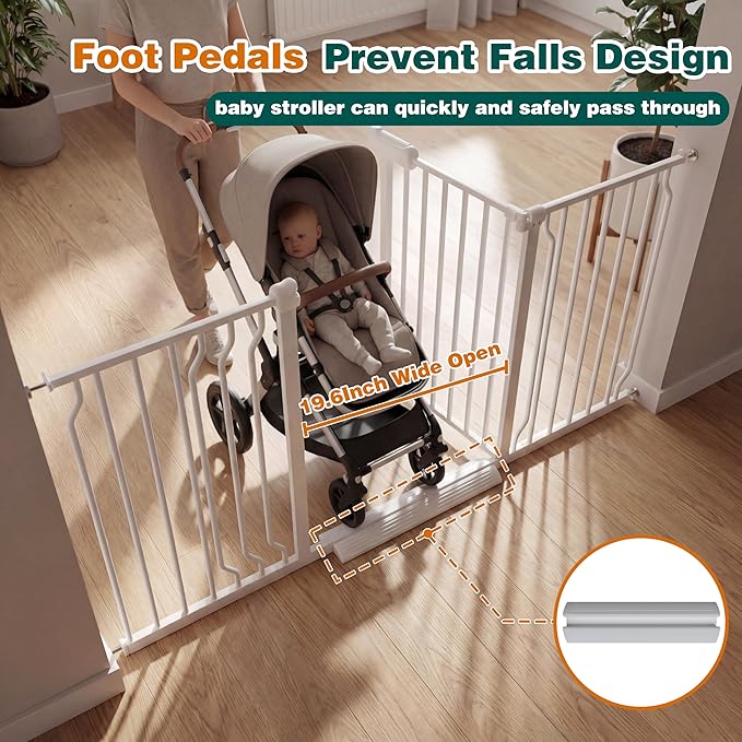 TSAYAWA Extra Wide Walk Through Baby Gate with Door,67-71.5 Inch Wide Presure Mounted No Drill Metal Auto Close Child Gate for Stair Doorway - Indoor Outdoor Safty Gate for Toddler Dog Doggie, White