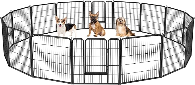Yaheetech Wide Panel Dog Playpen, 16 Panels 32 inch High Pet Pen with Gate, Portable Indoor Outdoor Fence for Medium/Large Breed Dogs