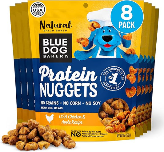 Blue Dog Bakery Protein Nuggets Snack | Small, Soft & Chewy Chicken & Apple Flavor | Natural Healthy Dog Treats, 6 oz (Pack of 8)