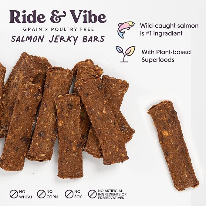 Bundle x Joy Ride & Vibe Salmon Jerky for Dogs - 5 Oz Bag, Natural Superfood - Corn, Poultry, Soy & Grain Free Salmon Dog Treats Made in USA Only