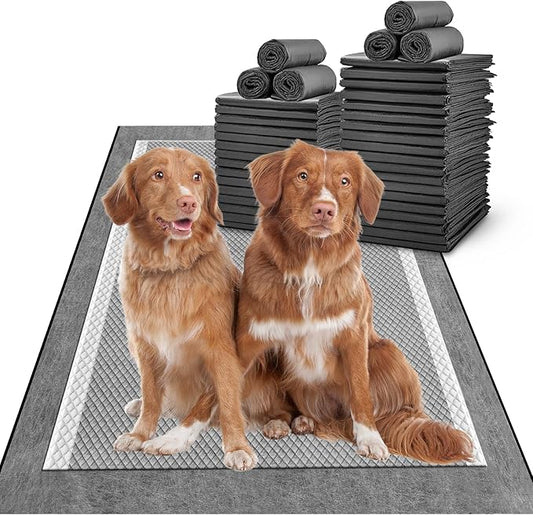 MIZOK 28x44in Carbon Pee Pads for Dogs Extra Long, Charcoal Odor Eliminating Dog Pads Heavy Absorbency for Up to 12 Cups Liquid with Quick Dry & Leak-Proof Disposable (25 Counts)