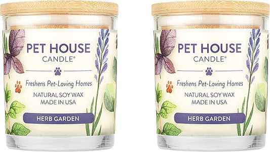 Pet House Candles, Plant-Based, Long Lasting, Pet Friendly Candles for Home, 60 Hour Burn Time - Herb Garden, 9 oz, 2 Pack
