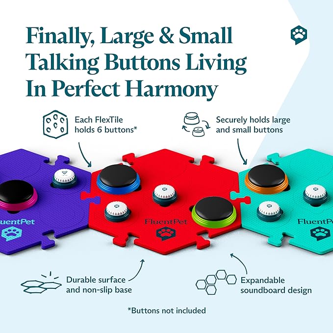 FluentPet Extra Large FlexTiles for Big and Small Buttons - 10-Pack Holds Big 3.5 1.9" Talking Dog and Cat Buttons Each Button Mat Securely Holds 6 Buttons - Durable and Non-Slip