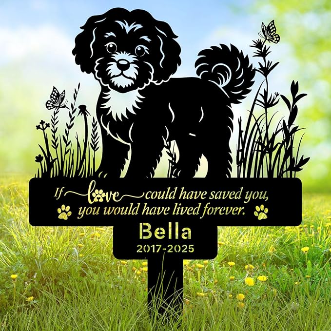 Custom Pet Bichon Frise Memorial Grave Stake Marker, Custom Pet Garden Metal Stake with Name Date, Pet Memorial Sign, Pet Bichon Frise Memorial Stakes, Outdoor Pet Garden Decor