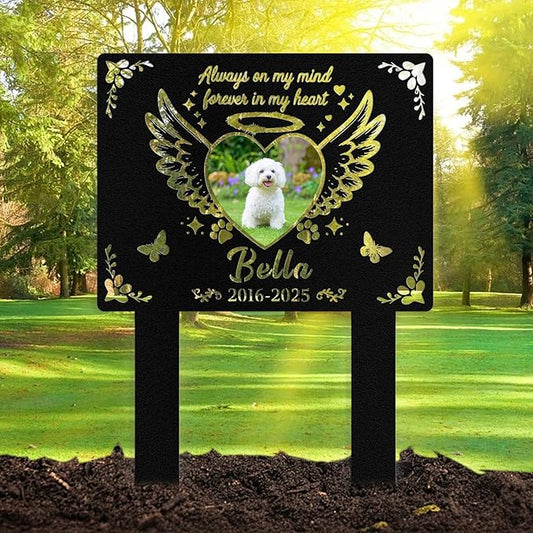 Custom Dog Grave Markers Outdoor, Personalized Pet Grave Marker Dog Memorial with Photo and Name, Outdoor Weatherproof Pet Cemetery Sign, Personalized Dog Memorial Gifts for Loss of Dog
