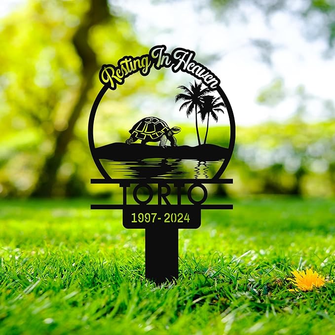 Custom Turtle Memorial Stake, Metal Turtle Grave Marke,r Turtle Garden Sign, Outdoor Plaques for Garden Decor, Turtle Yard Stake, Loss of Turtle Gift, 8-24in