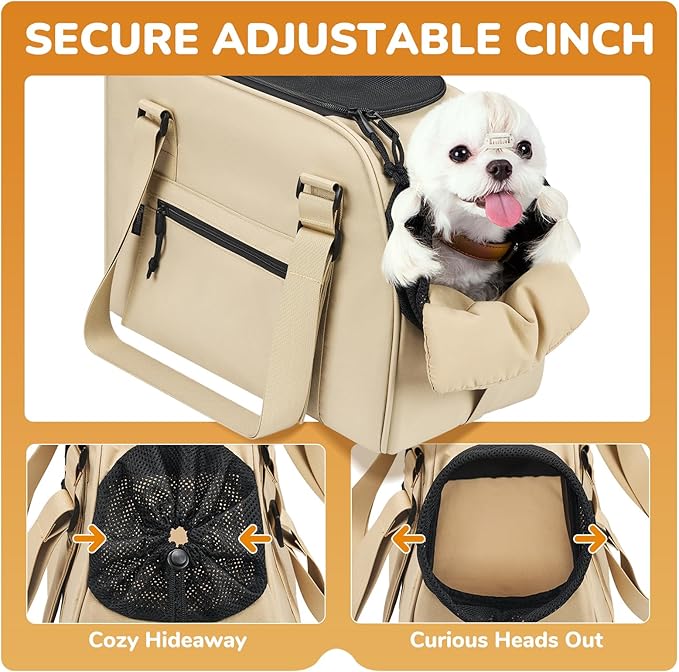 Upgraded Dog Purse Carrier for Small Dogs up to 15lbs, Versatile Pet Bag with a Big Pocket, Breathable Mesh & Comfortable Strap, Lightweight Purse Carrier for Regular Outings, Travel, and Vet Visits