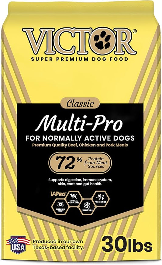 VICTOR Super Premium Dog Food – Multi-Pro Dry Canine Food – Gluten Free Dog Kibble with Beef, Chicken and Pork Protein for Normally Active Dogs – All Breeds and All Life Stages, 30 lb