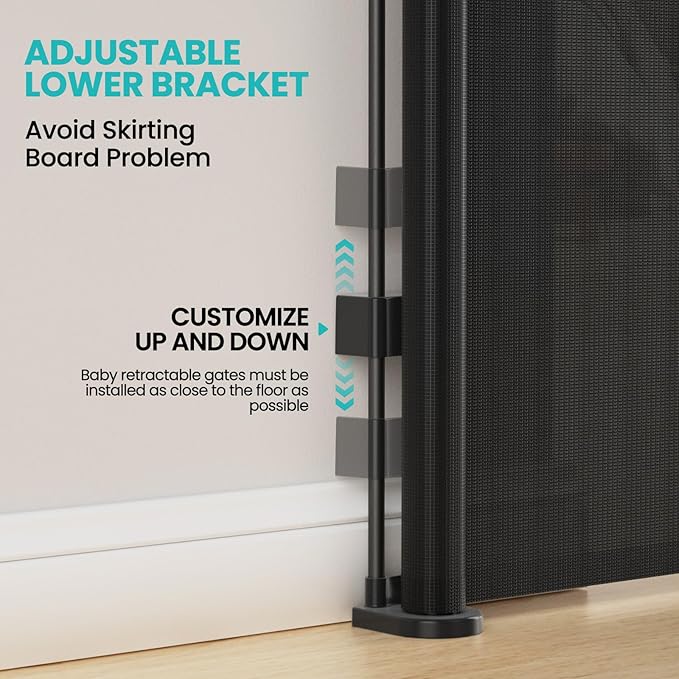 Upgrade Retractable Baby Gates Extra Wide (120" W x 42" H), 120 inch Reinforced Retractable Dog Gate to Prevent Crawling Through, Retractable Gate Outdoor/Indoor, Real One-Handed Operation, Black