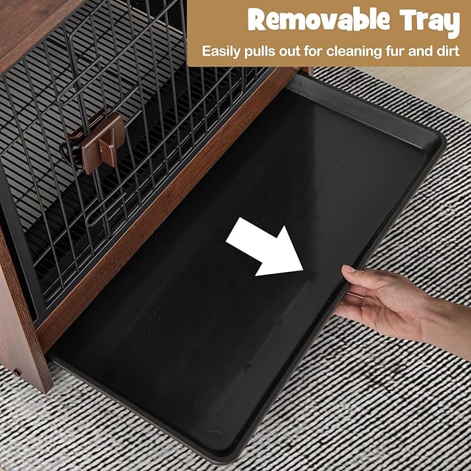 PETSITE Dog Crate Furniture, Industrial Style Dog Crate with Lockable Door, Removable Tray, Adjustable Foot Pads, Indoor Dog Kennel Side Table for Small and Medium Sized Dogs, 24.5 x 19.5 x 24 in