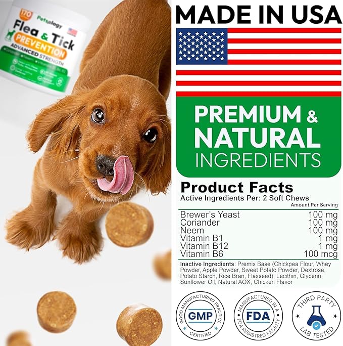 Flea & Tick Chews for Dogs – Natural Soft Supplement – Veterinarian Formulated – Daily Skin Support – Suitable for All Breeds – Made in USA