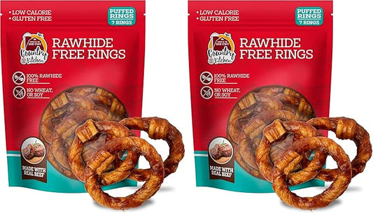 Country Kitchen Rawhide Free Beef Rings Dog Chews,Made with Real Beef,Highly Digestible,Gluten Free,7 Count (Pack of 2)