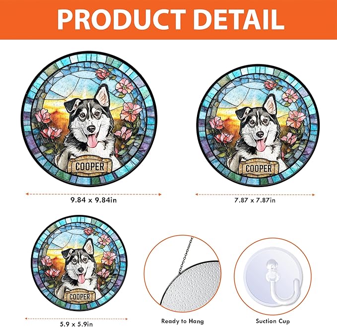 LOVELYPOD Custom Dog Stain Glass Suncatcher, Dog Photo Suncatcher, Pet Portrait Window Hanging, Loss of Dogs Memorial Gifts, Sympathy Gift, Pet Remembrance Gifts