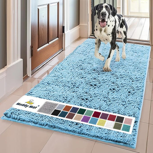 Muddy Mat® | Super Absorbent Door Mat Indoor, Microfiber Quick Dry Chenille Entryway Rug, Non-Slip Front Door Mat, Indoor Mats for Entryway, Machine Washable Pet Rug, Sky Blue 36"x60"