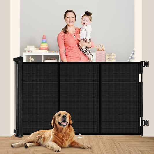 71 inch Retractable Baby Gates 42 inch Tall, Retractable Gate with Reinforced Strip Design to Prevent Crawling Through, 6 FT Retractable Dog Gate for Stairs, Doorways, Hallways, Indoor/Outdoor