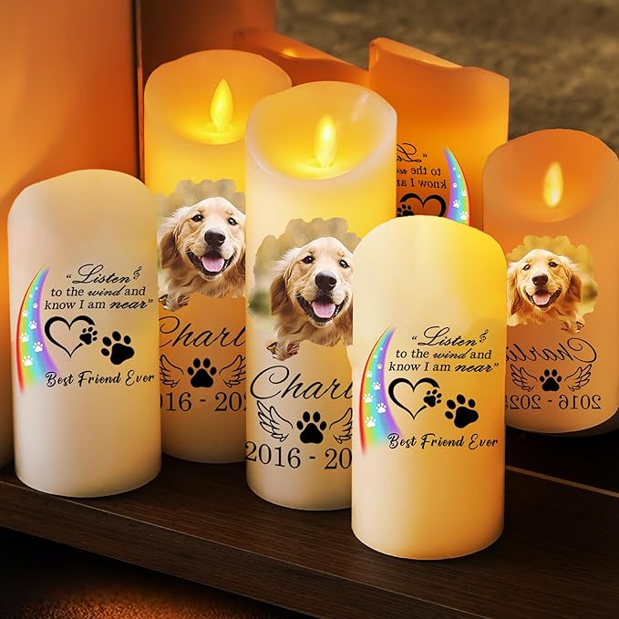 Personalized Dog Memorial LED Candle – Custom Remembrance Gift for Pet Loss, Battery Flickering Electric Candle, Bereavement Gift for Dog Lovers