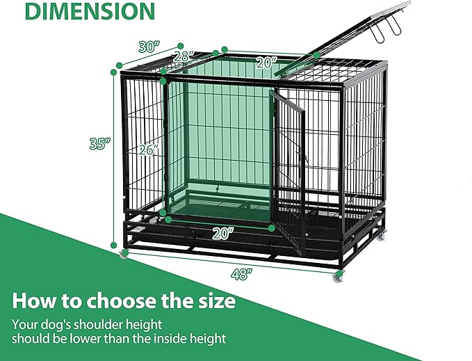 48'' Heavy Duty Dog Crate for Medium and Large Dogs Double Doors & Locks Design Escape Proof Strong Metal Dog Cage with Wheels, Indoor Large Dog Crate Heavy Duty Stackable Dog Kennel with Tray