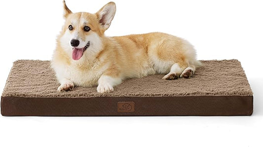 Bedsure Large Dog Bed for Crate - Comfy Flat Pet Beds with Removable Washable Cover, Orthopedic Egg Crate Foam Crate Mat, Suitable for Pet Up to 50 lbs
