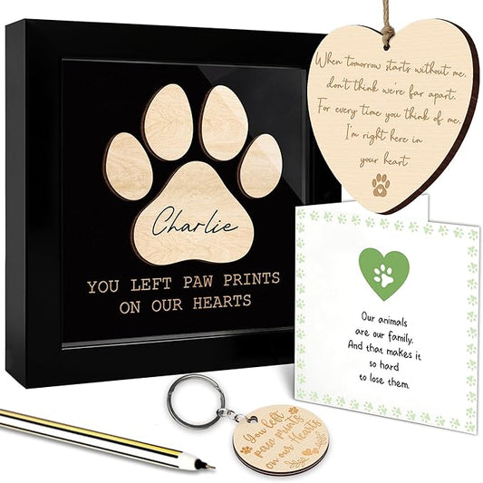 Pet Memorial Gifts for Loss of Dog, Paw Print Frame Remembrance for Dogs Cats, Pet Memorial Ornament, Dog Sympathy Keychain, Loss of Animal Sympathy Card, Remembrance Gift for Cat Lovers FF641