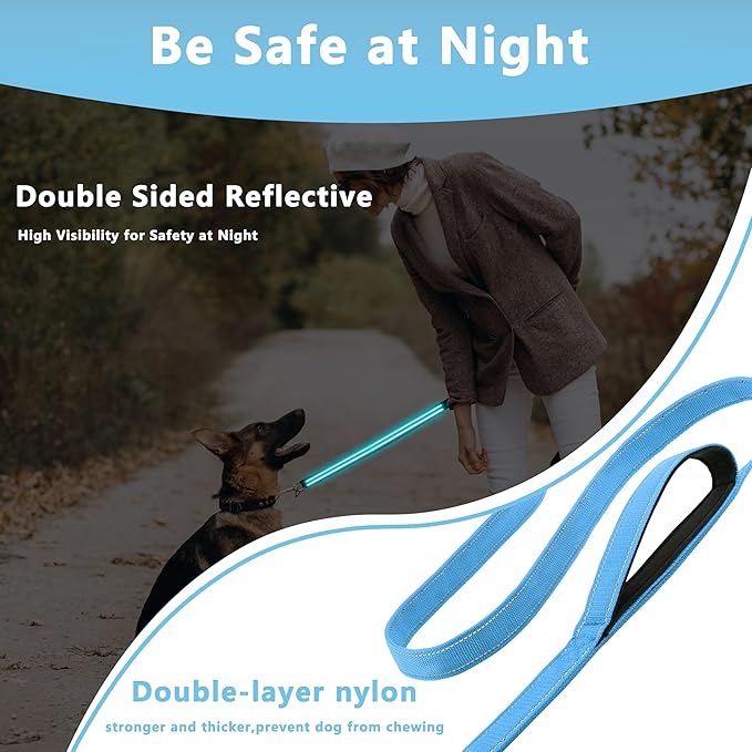 Dog Leash 4ft Long, Double Handle Dog Leash for Safety Control Training, Heavy Duty Dogs Leads with Traffic Padded Handles, Reflective Leashes for Small Medium Large Dogs(4ft, Sky Blue)