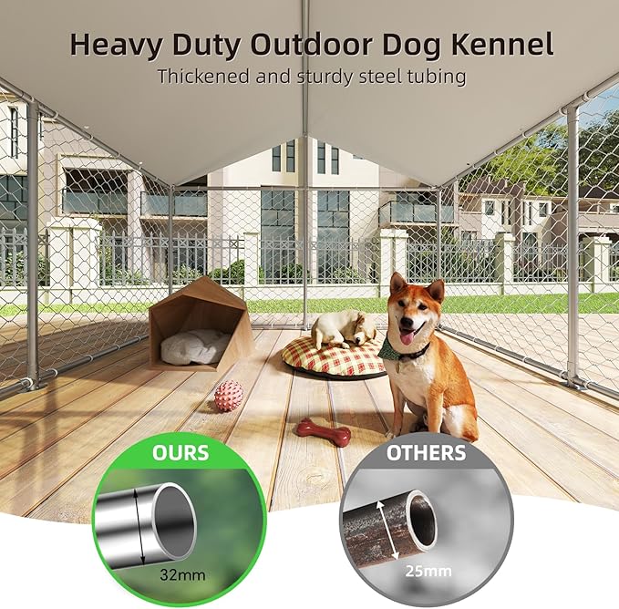 10x10FT Dog Kennel Outdoor Outside, Heavy Duty Metal Dog Enclosure with Waterproof Oxford Roof & Security Lock,Panels for Large Dogs & Small Animals, Backyard Pet Playpen