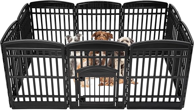IRIS USA 35" 10-Panel Pet Dog Puppy Playpen with Door, Small, Medium, and Large Dogs, Keep Pets Secure, Easy Assembly & Storying, Customizable, Black