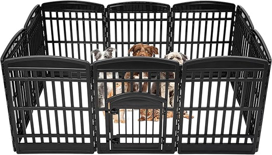 IRIS USA 35" 10-Panel Pet Dog Puppy Playpen with Door, Small, Medium, and Large Dogs, Keep Pets Secure, Easy Assembly & Storying, Customizable, Black