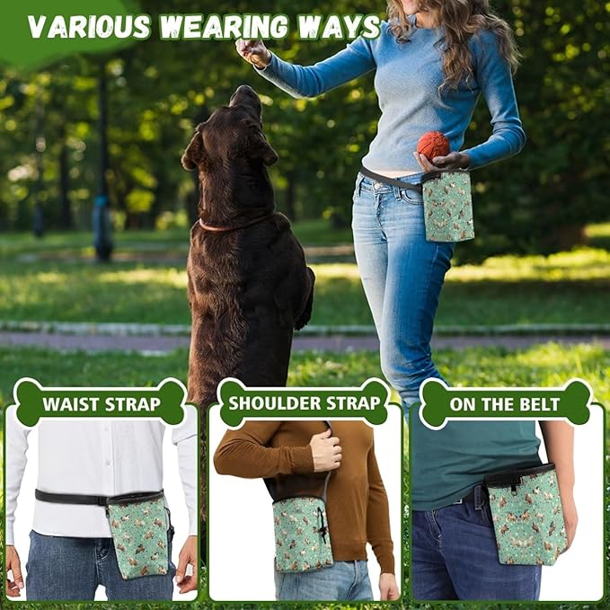 Horse Pattern Pet Treat Pouch Quick Access to Your Pup's Treat, Dog Walking Bag Treat Snack Bags Pocket Sized Pet Training Walking & Rewarding Holder Easy to Carry