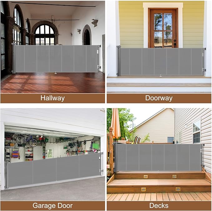 150 inch Retractable Baby Gates 34 inch Tall, Retractable Gate with Reinforced Strip Design to Prevent Crawling Through, 12 FT Extra Wide Retractable Dog Gate for Indoor/Outdoor