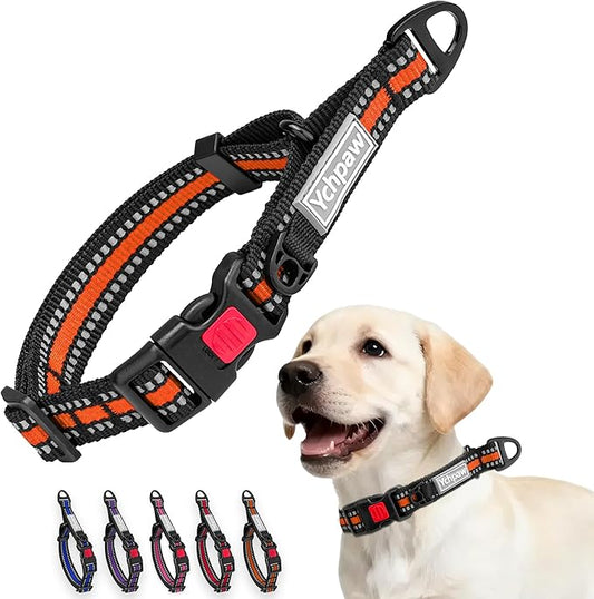Martingale Collar for Dogs Reflective Collar with Quick Release Buckle, Adjustable Nylon Collars for No Slip Dog Collar, Orange, M