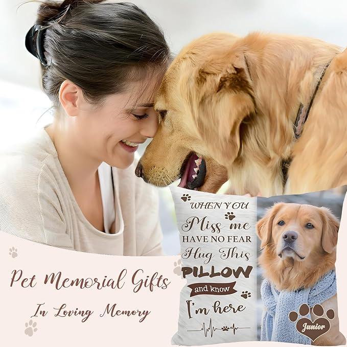 Alienc Personalized Dog Memorial Pillow with Photo - Custom Pet Memory Gift, Soft Sympathy Gift for Loss of Dog or Cat, Heartfelt Remembrance Throw Pillow