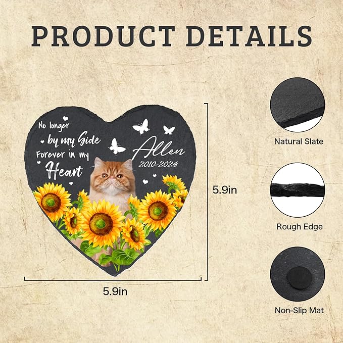 Cowcute Personalized Pet Memorial Stones for Cat Dog, Loss of Dog Sympathy Gifts for Dog Mom, Customized Bereavement Grave Marker with Photo Name Dates, No Loger by My Side Garden Stone